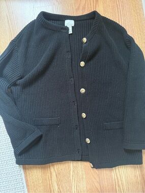 Black Knit Cardigan with Gold Buttons